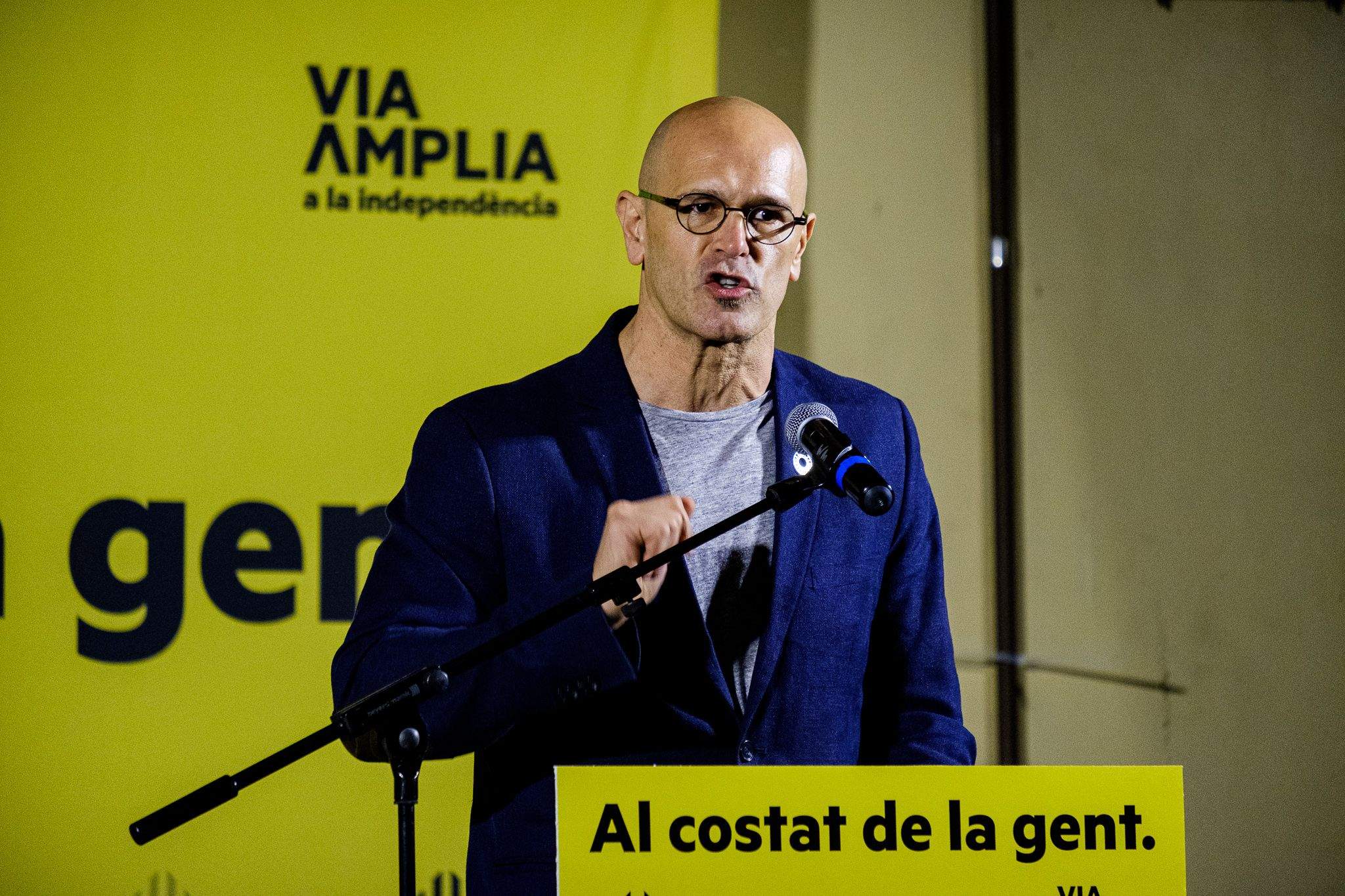 Raül Romeva, amb el tercer grau, en un acte de campanya electoral d'ERC a Sant Cugat. FOTO: Ale Gómez