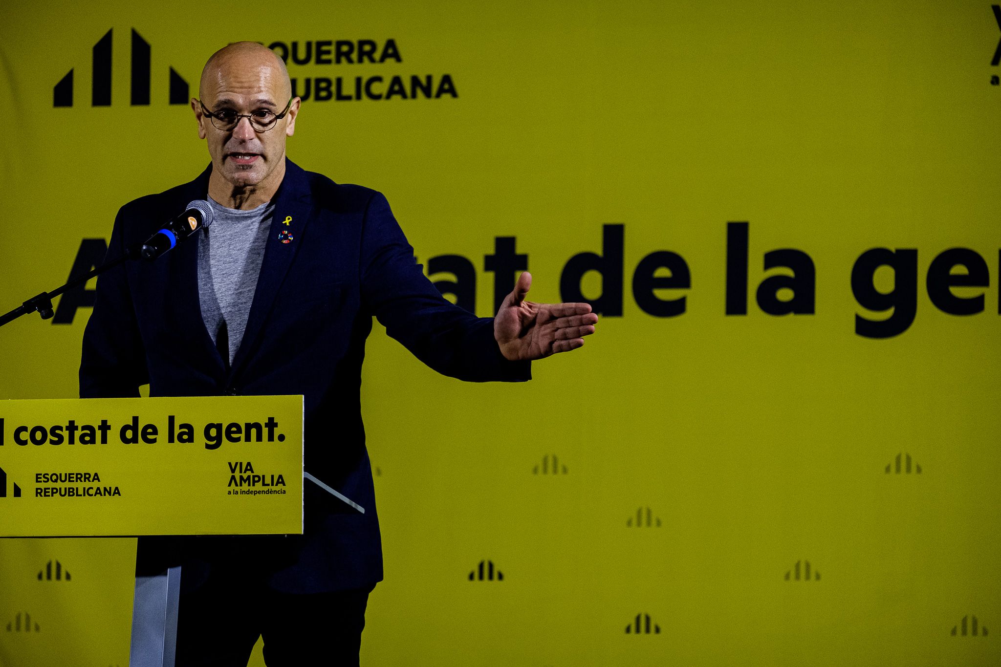 Raül Romeva, amb el tercer grau, en un acte de campanya electoral d'ERC a Sant Cugat. FOTO: Ale Gómez