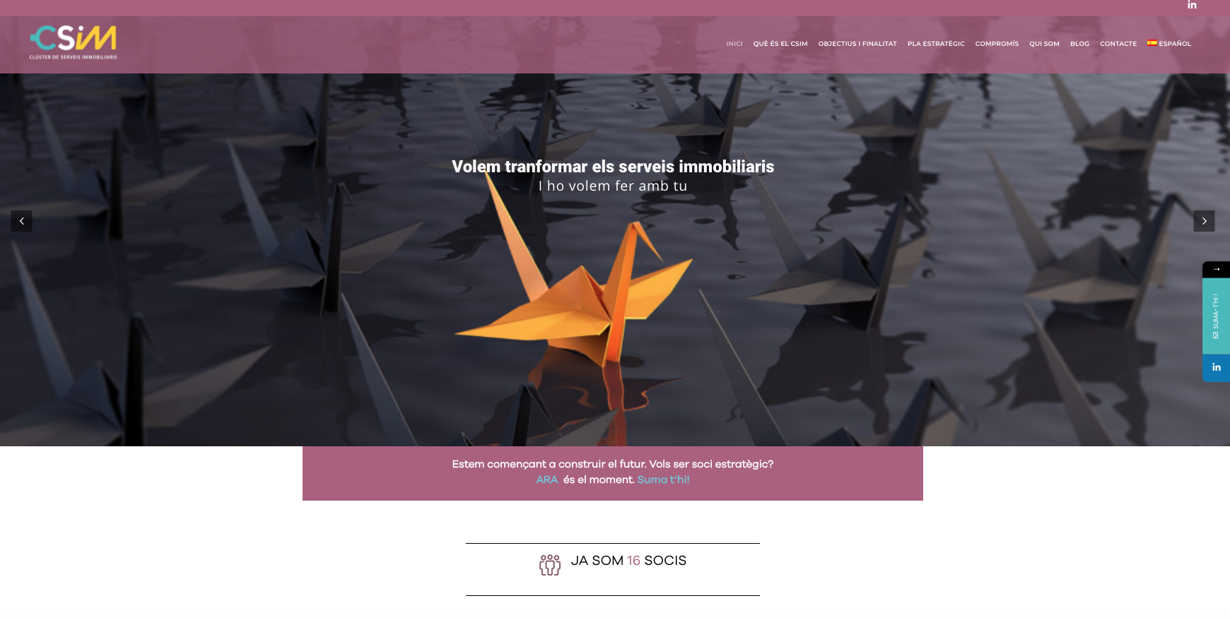 La web del Clúster de Serveis Immobiliaris de Catalunya, de la que Organ és una de les empreses fundadores FOTO: Cedida