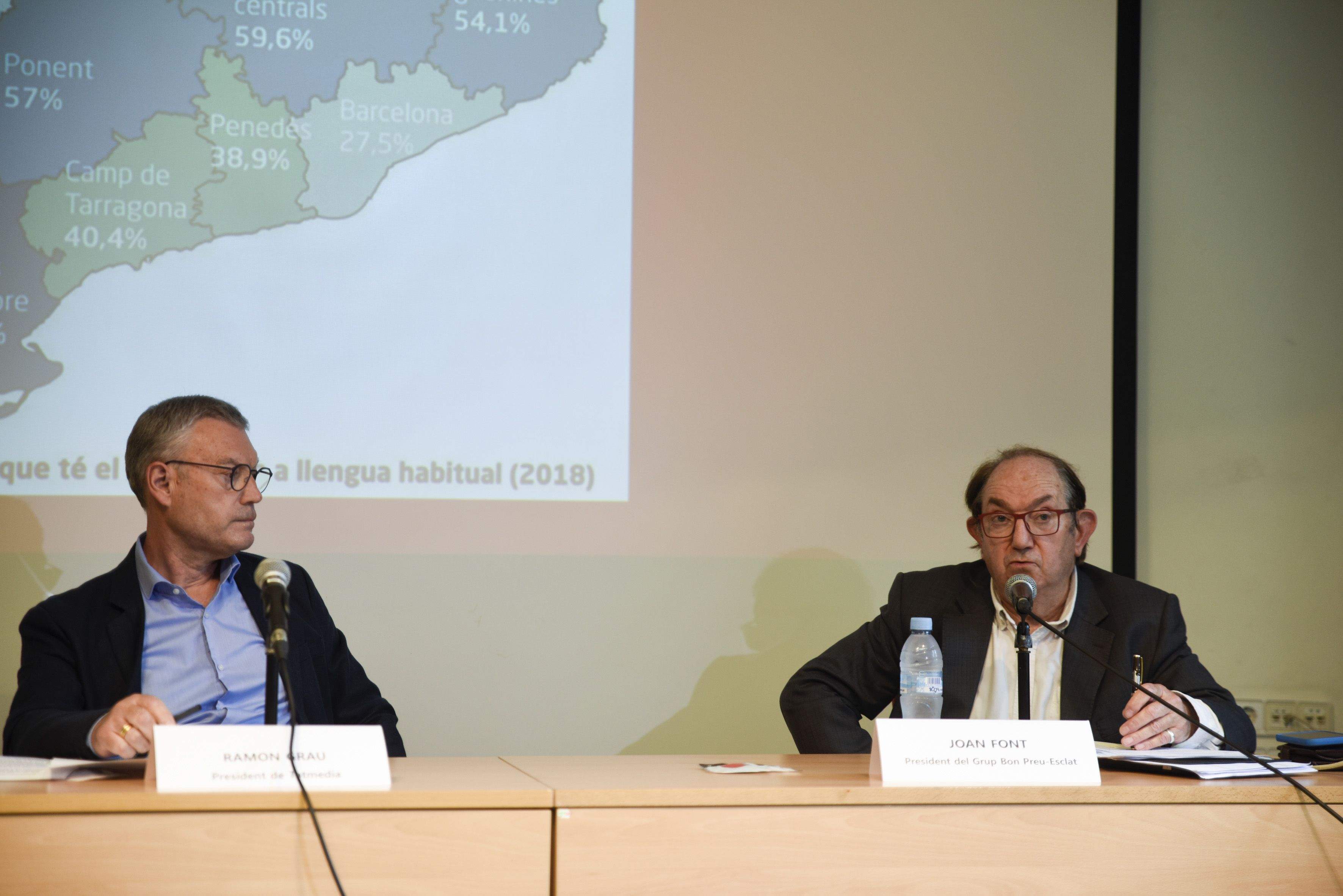 Rmon Grau (esquerra) i Joan Font (dreta) en la jornada Construïm país. FOTO: Bernat Millet