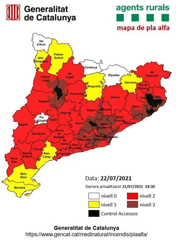 Mapa del risc d'incendi per al 22 de juliol.