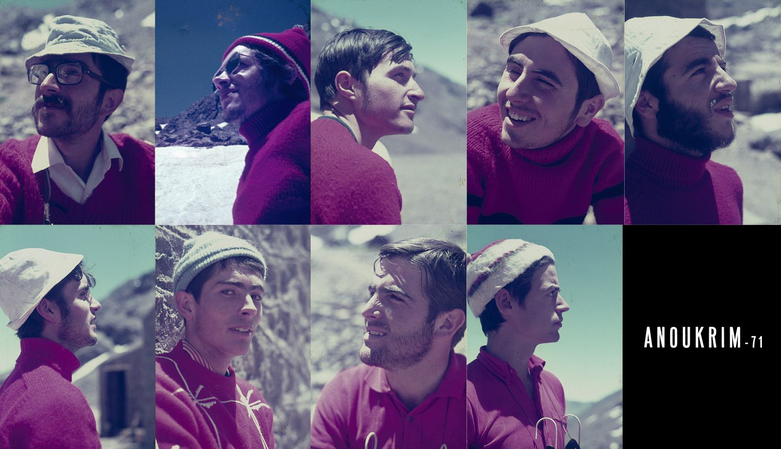 Expedicionaris Anoukrim71. D’esquerra a dreta i de dalt a baix: Pere Pérez Parra, Ramon Pros, Ramon Durà, Francesc Campmany, Miquel Pros, Josep Pros, Josep Maria Navarro, Jordi Farrés i Joan Bas.