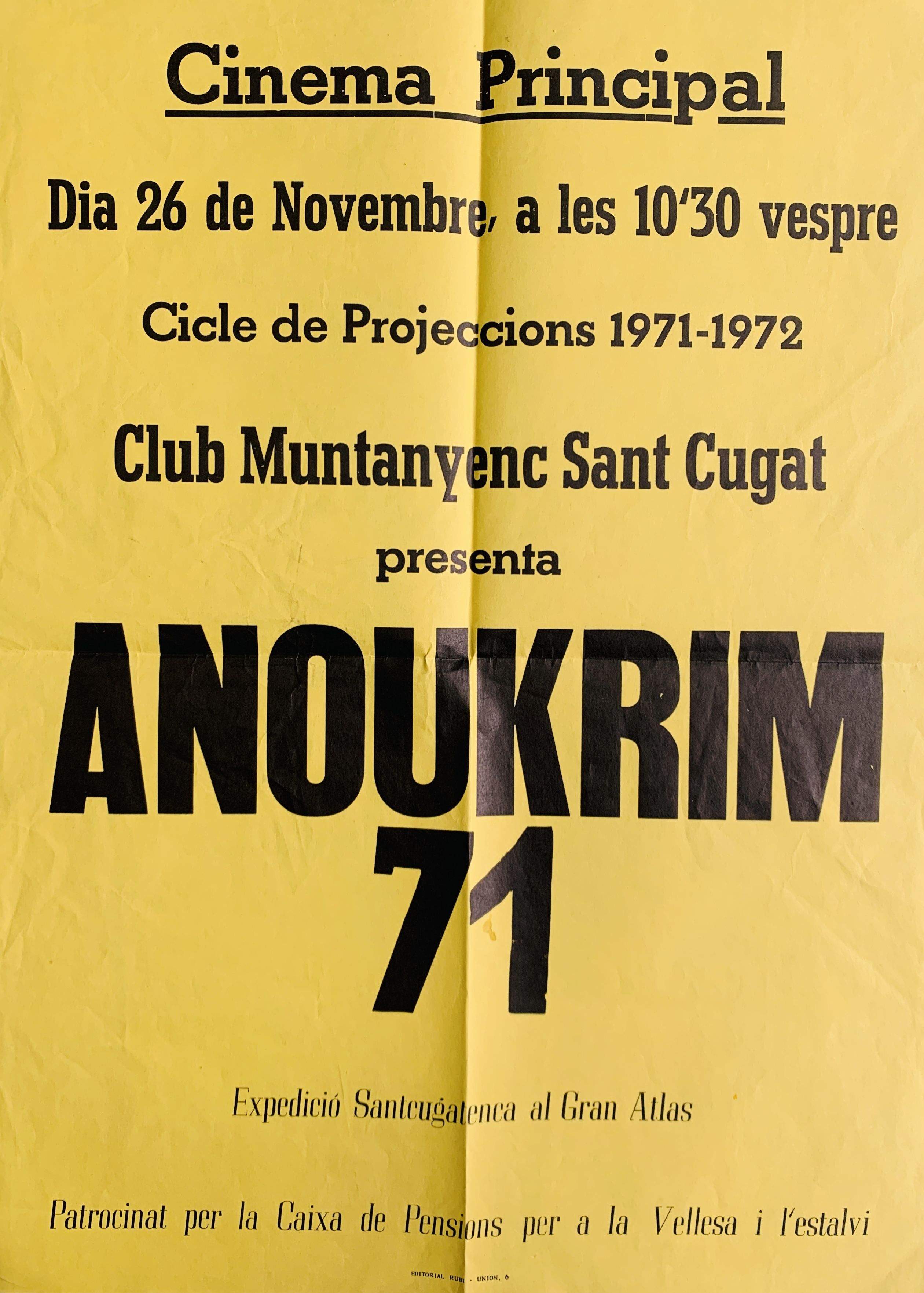 Cartell anunciant la projecció de l’expedició al Cinema Principal de Sant Cugat