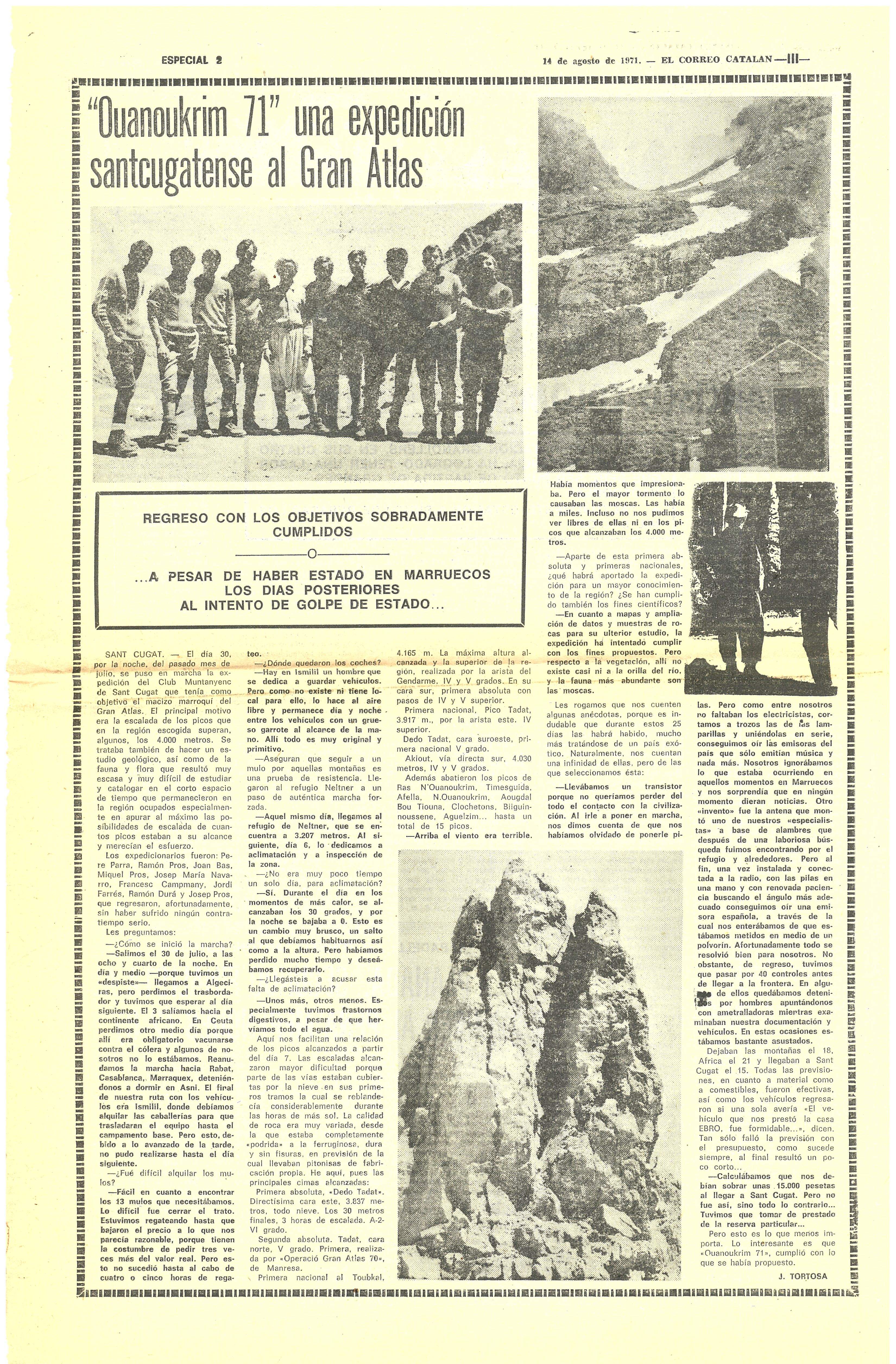 Pàgina del reportatge de l’expedició al diari “El Correo Catalán” pel periodista santcugatenc, J. Tortosa.