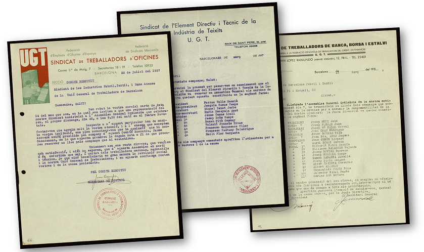 Grup de documents procedents del sindicat UGT (1937). FOTO: Cedida