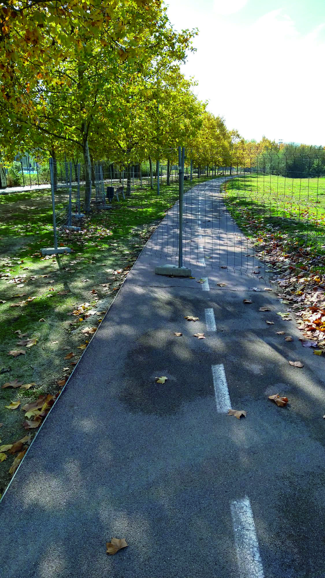 El carril bici i els bancs al costat de l’estany de la Guinardera segueixen tancats. FOTO: Joan Navarro Blanco