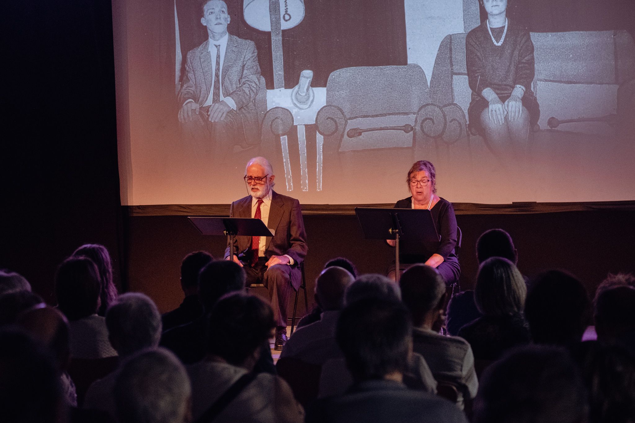 Pere Codó i Montserrat Español a l'homenatge d'Ernest Naté a la Sala Clavé de la Unió Santcugatenca. FOTO: Ale Gómez