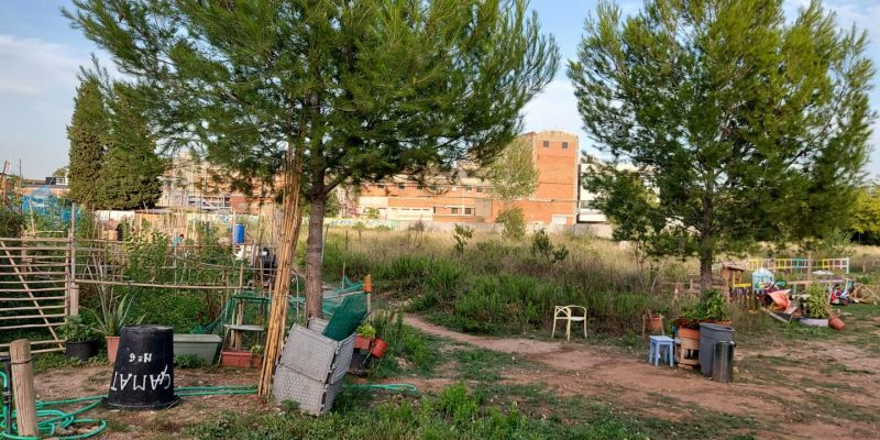 Els horts de l'Horta Alliberada de Sant Cugat amb l'empresa Lubrizol de fons. FOTO: TOT