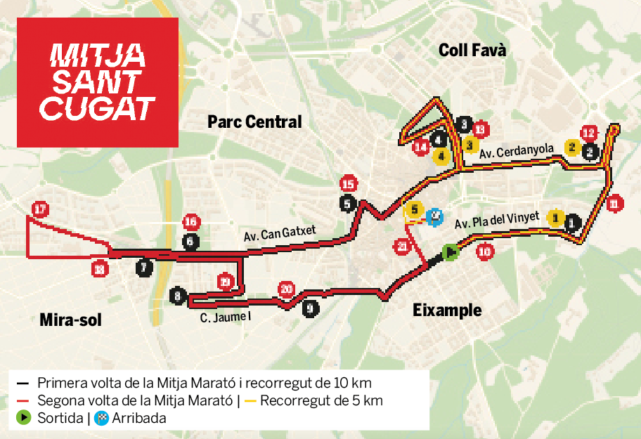Mapa de la Mitja Marató de Sant Cugat 2022. FOTO: TOT Sant Cugat
