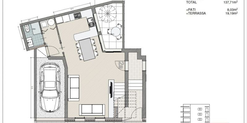 Plànol de la primera planta de la segona casa adosada del centre de Sant Cugat de la immobiliària Tecnocasa. FOTO: Cedida