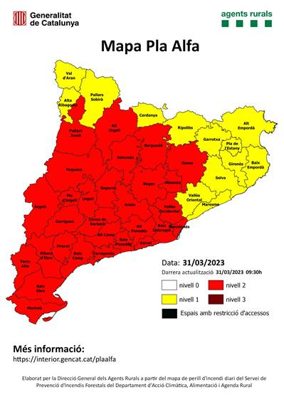 Mapa Pla Alfa a 31/03/2023. FONT: Generalitat de Catalunya