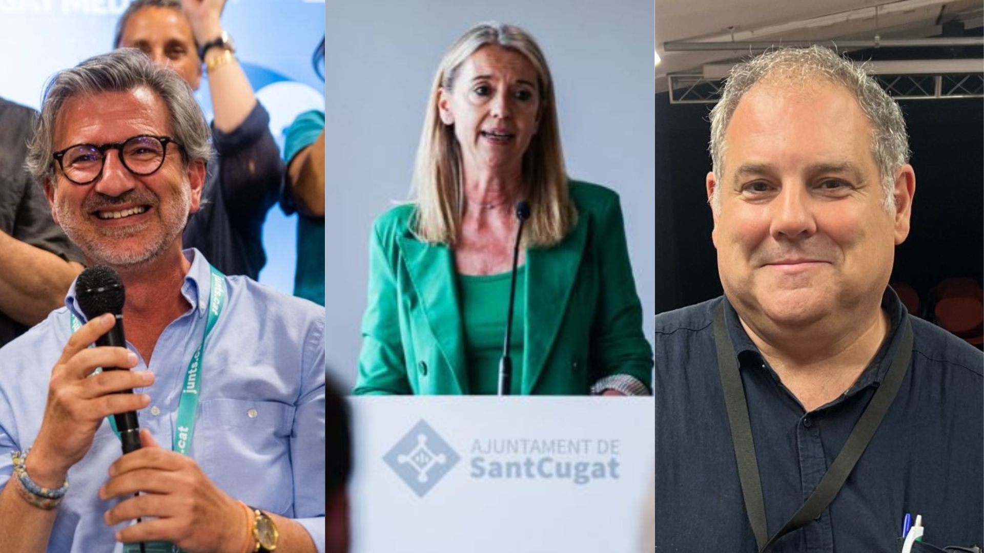 L'alcaldable de Junts, Josep Maria Vallès, l'alcaldessa en funcions de Sant Cugat i alcaldable d'ERC en les eleccions municipals, Mireia Ingla, i el presidenciable de Valldoreix Plural, Juanjo Cortés. FOTO: TOT