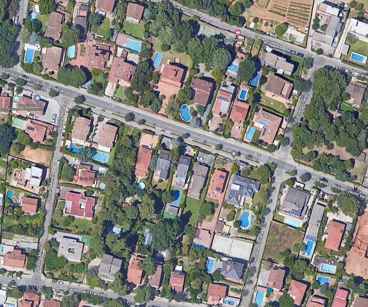 Zona de Valldoreix amb cases unifamiliars i piscines privades FOTO: Google Maps