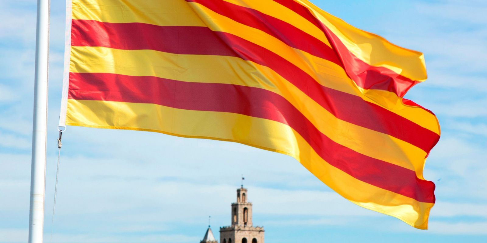 La bandera catalana, amb el Monestir de fons. FOTO: Bernat Millet