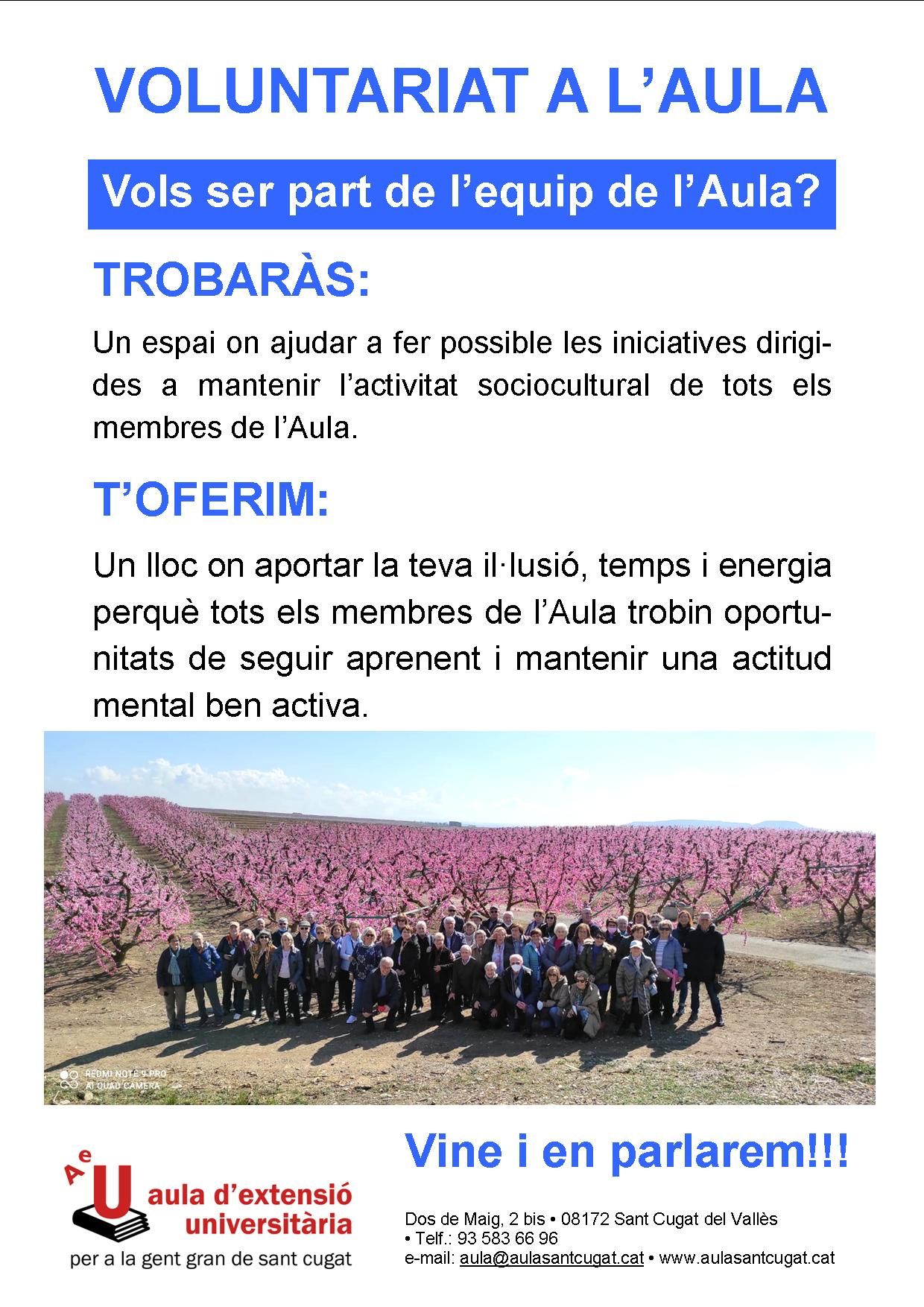 CARTELL VOLUNTARIAT AULA SANT CUGAT