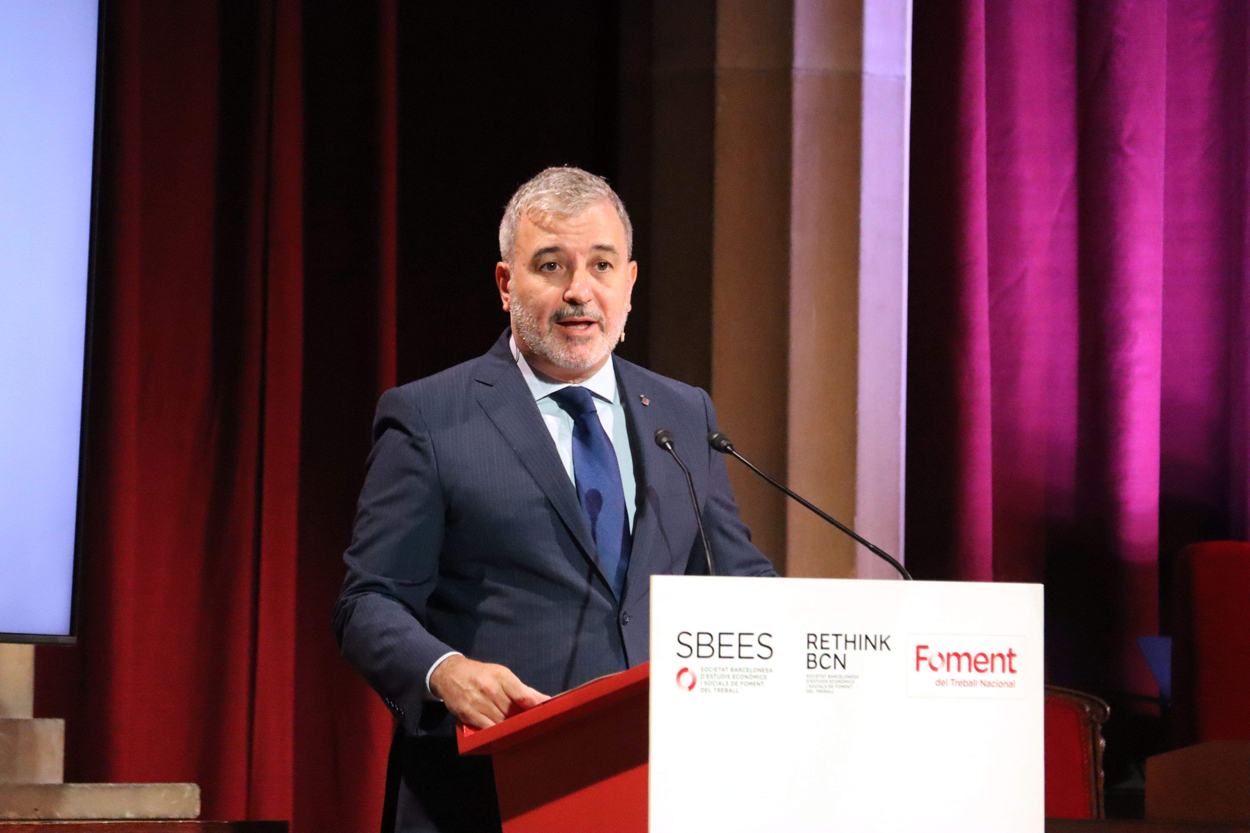 L'alcalde de Barcelona, Jaume Collboni, en una conferència a Foment del Treball. FOTO: ACN
