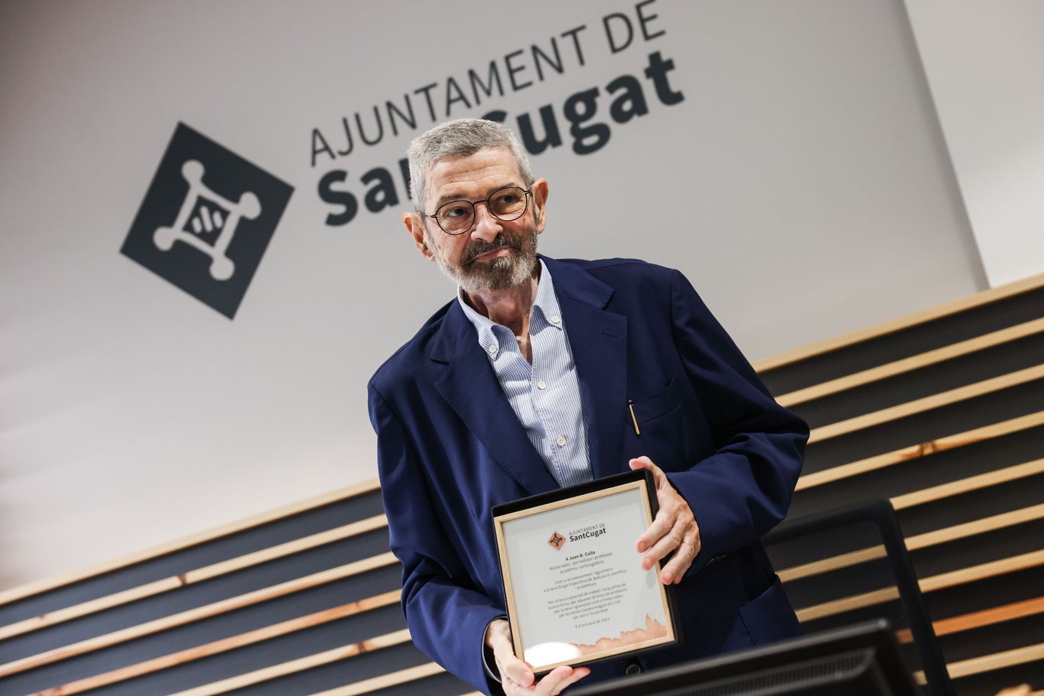 Joan B. Culla al seu homenatge de l'Ajuntament. Foto: Ajuntament