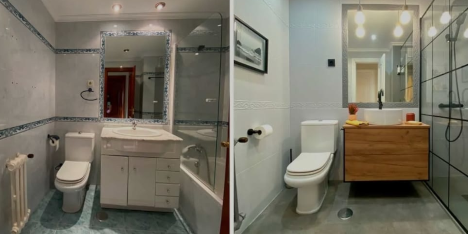 Abans i després d'una reforma de bany d'RV Pintors. FOTO: Cedida