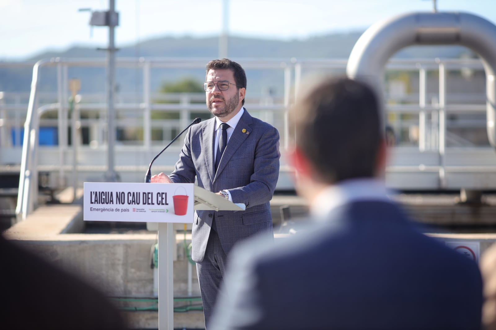 Pere Aragonès, president de la Generalitat, durant l'acte d'inauguració de l'ampliada depuradora de Rubí. FOTO: Ajuntament