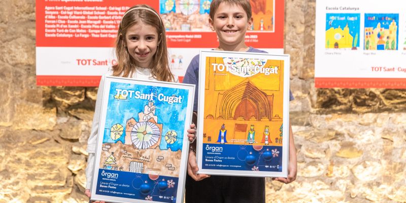 Gina C I Adrià Llibre guanyadors del concurs de Postals de Nadal del TOT Sant Cugat 2023. FOTO: Arnau Padilla