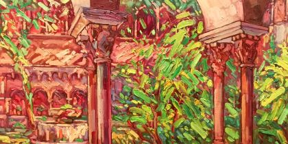 F. Cabanas Alibau Claustre Monestir.St.Cugat oli tela 64x80 1971