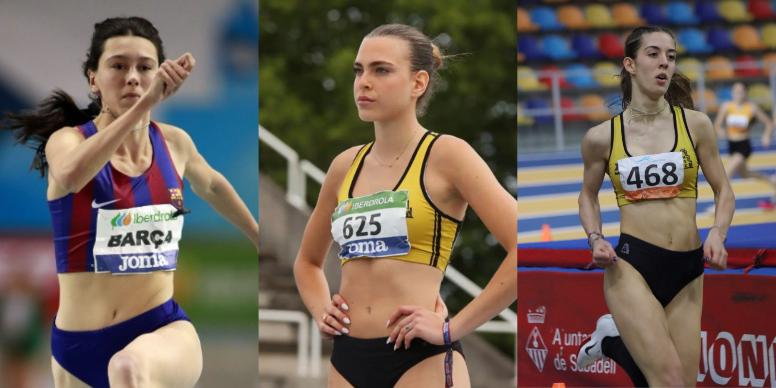 Les atletes Elda Romeva, Paula Rodríguez i Helena Santacana (d'esquerra a dreta) participaran en el Campionat d'Espanya d'atletisme de pista curta sub-16. FOTOS: FCA