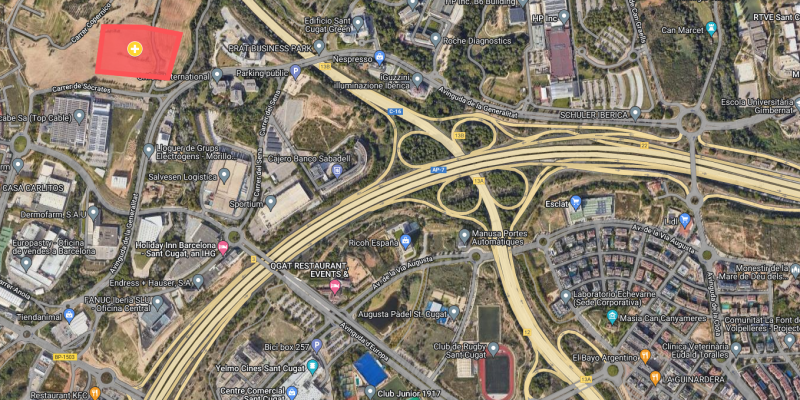 En vermell, zona on es construirà l’hospital. FOTO: Mymaps