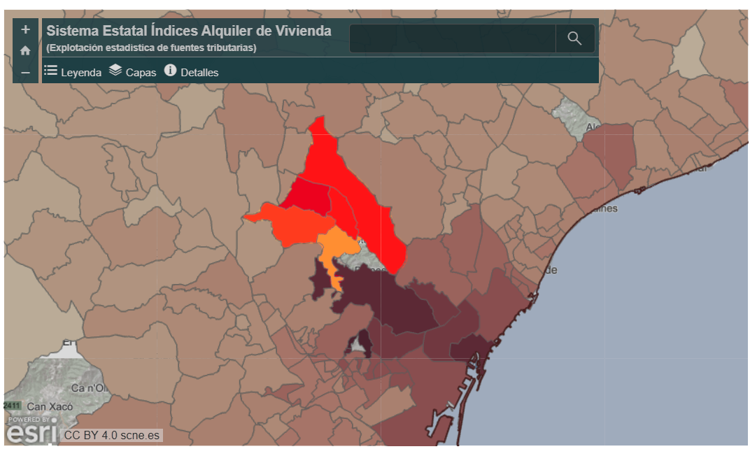 Mapa interactiu del Ministeri d'Habitatge per consultar l'índex de preus per secció censal FOTO: Ministeri d'Habitatge