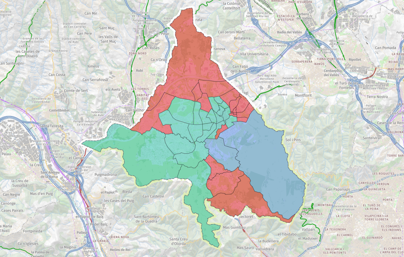El mapa amb el partit més votat a cada col·legi electoral de Sant Cugat 