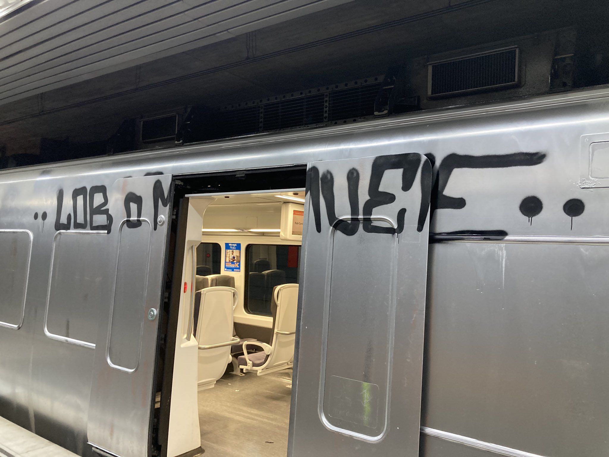 Una de les bandes del tren ha quedat totalment pintada FOTO: Roger Cuartielles