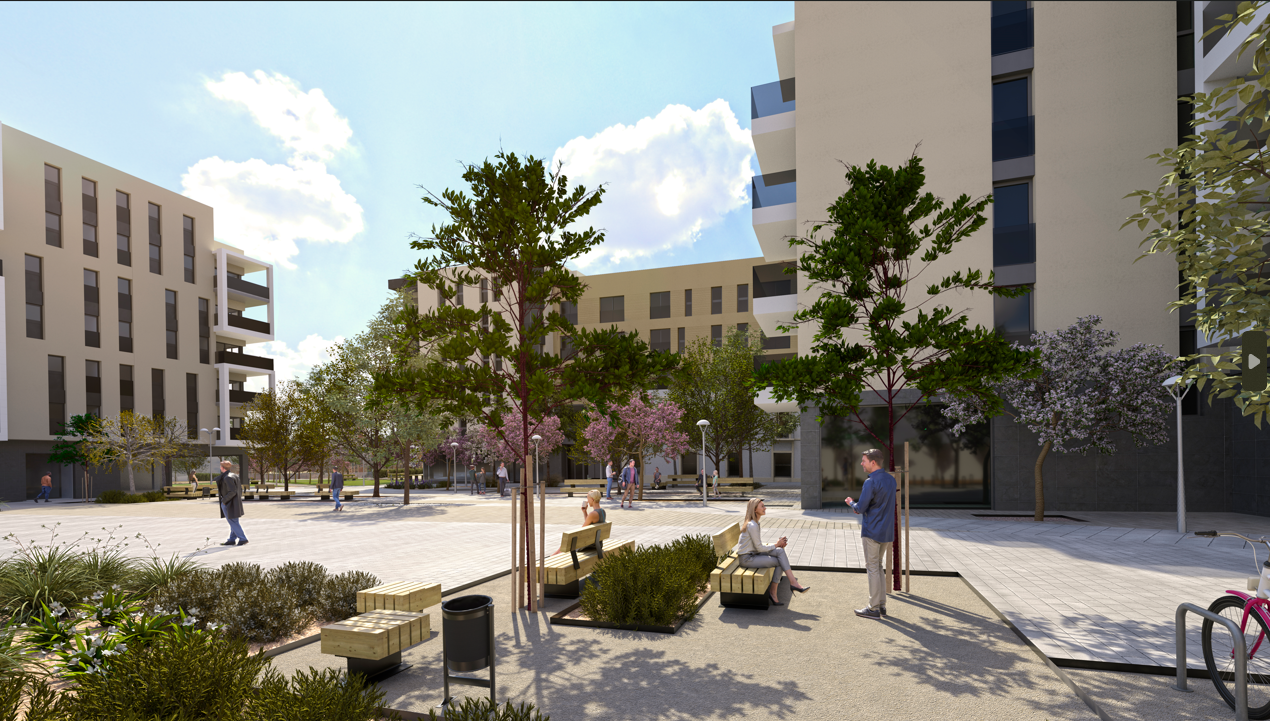 Promoció a Cerdanyola de la immobiliària Corp amb comunitat saludable. FOTO: Cedida