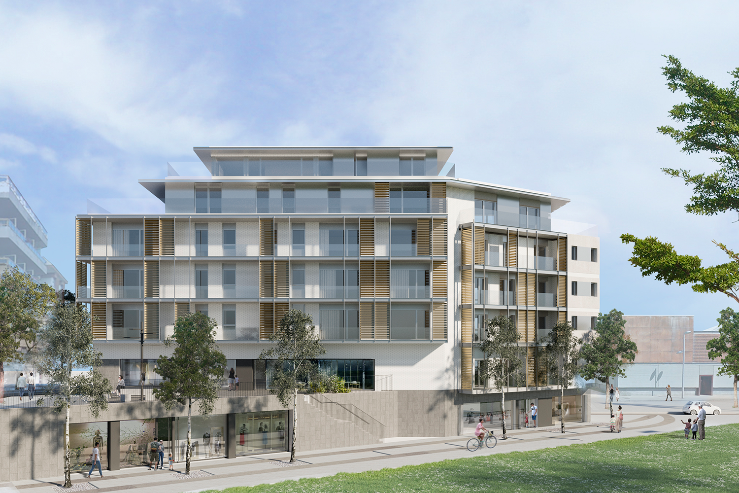 Façana de la promoció d'habitatges al centre de Sant Cugat de Ventura Partners. FOTO: Cedida