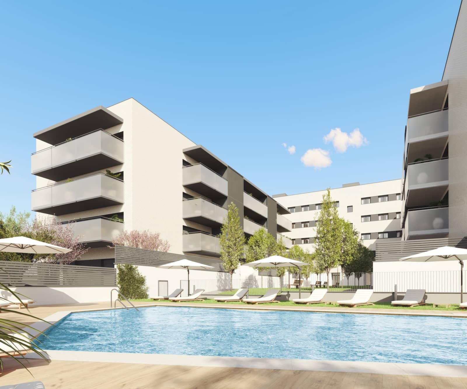 Promoció immobiliària Jardins del Vallès amb piscina oferta per Basico Real Estate. FOTO: Cedida