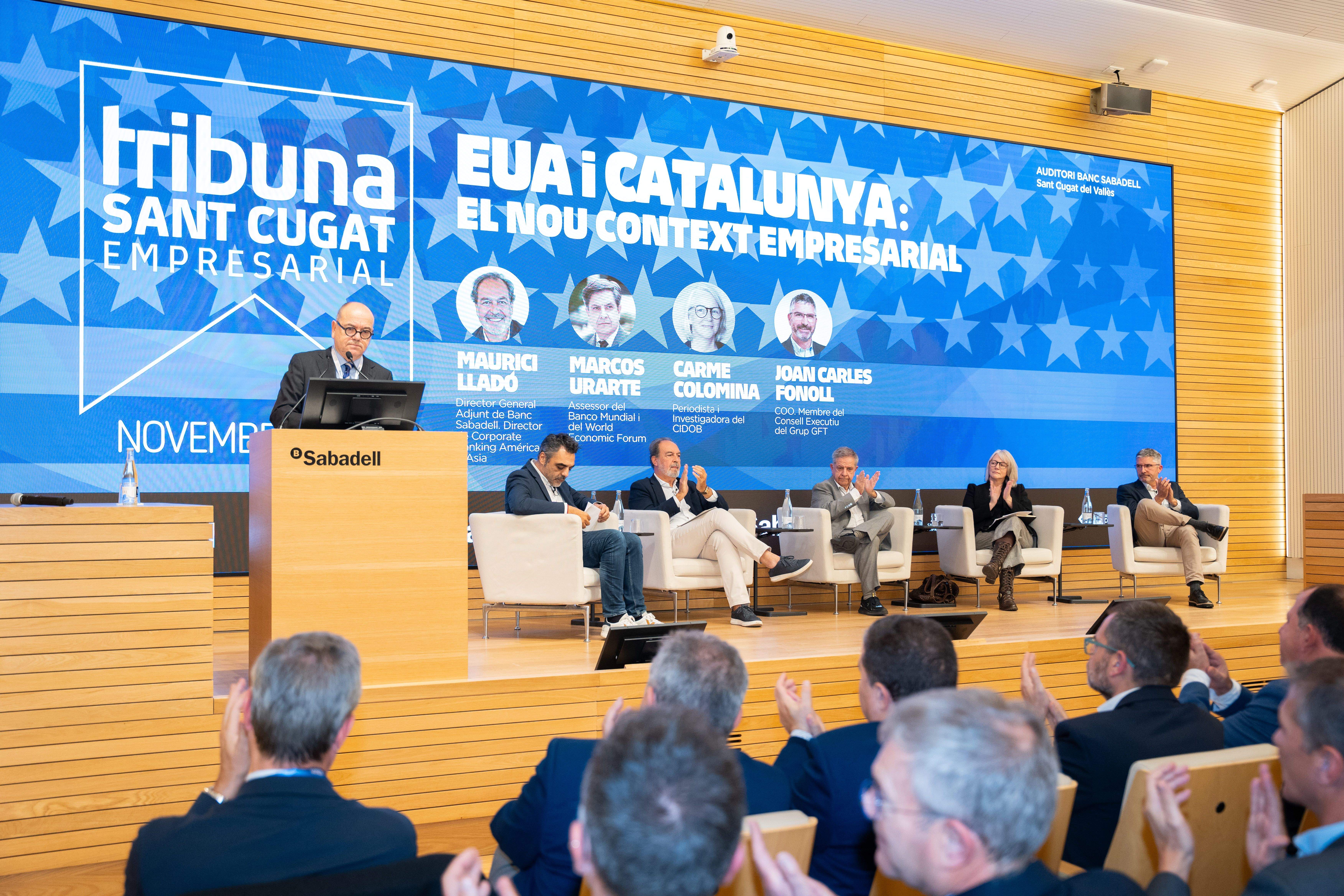Tribuna Sant Cugat Empresarial a l'auditori del Banc Sabadell a Sant Cugat, amb el parlament del seu president, Eduard Torres. FOTO: Carme de Olazábal/Sant Cugat Empresarial