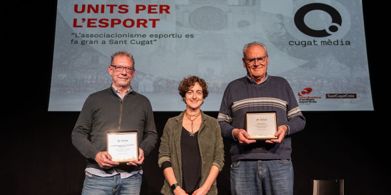 Joan Carles Sada, Núria Escamilla i Miquel Martínez, d'esquerra a dreta, en l'acte de Cugat Mèdia Units per l'Esport. FOTO: Marc Asensio (Cugat Mèdia)