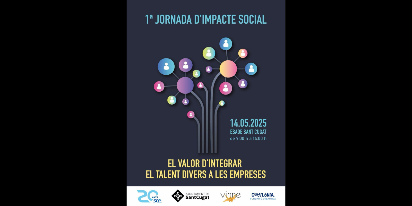 Cartell de la 1ª Jornada d’Impacte Social: “El valor d’integrar el talent divers a les empreses”. FOTO: Cedida