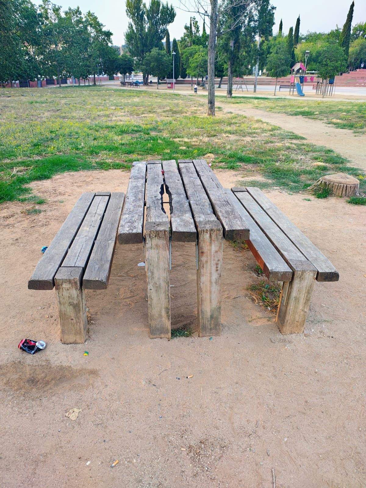 Inglada es queixa de l'estat de les taules al parc de Ramon Barnils. FOTO: David Inglada