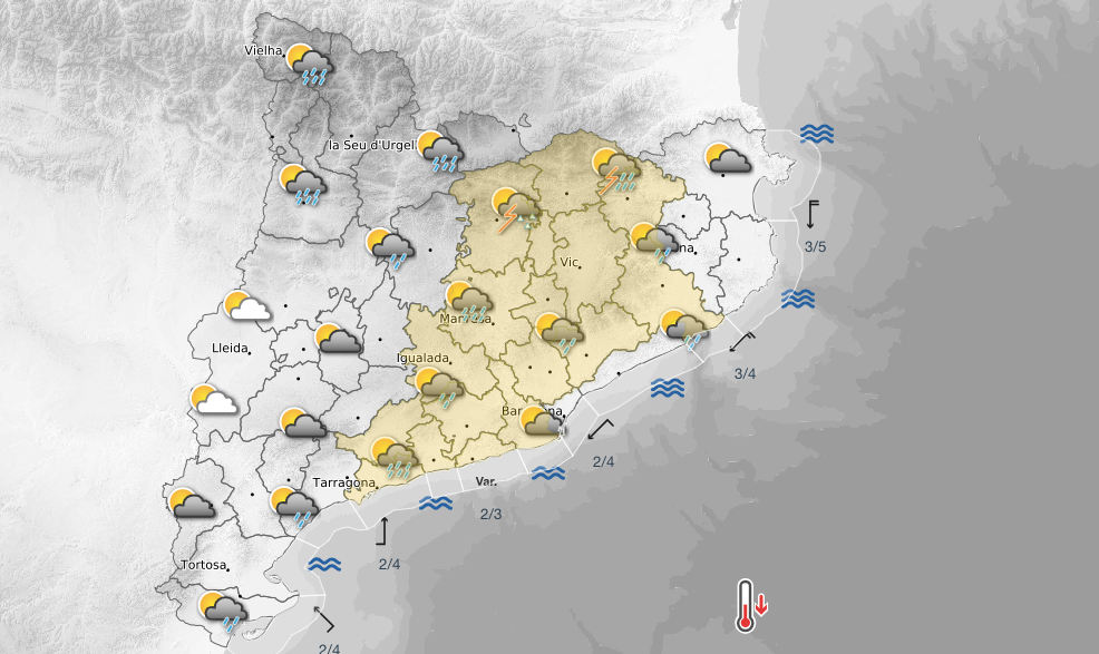 Mapa de perill per pluja per aquest 23 de juliol a Catalunya FOTO: Meteocat