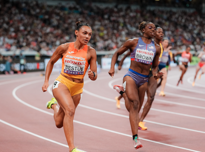 Jaël Bestué en la semifinal dels 200 metres del Mundial d'Atletisme. FOTO: Sportmedia / Federació Catalana d'Atletisme
