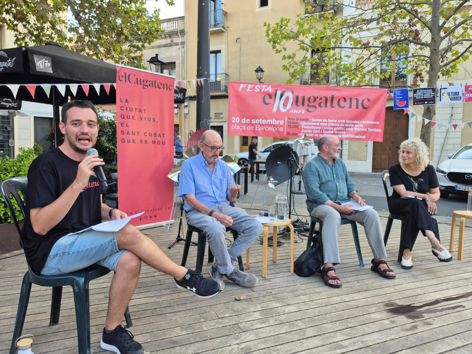 Jordi Pascual (cap de redacció d'elCugatenc), Jaume Roures, Xavier Giró i Mònica Terribas FOTO: TOT Sant Cugat