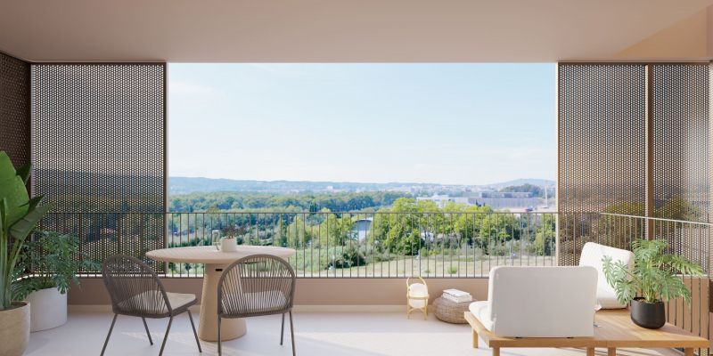 Àmplia terrassa a la promoció Mistral Parc de l'Alba disponible a Culmia. FOTO: Cedida