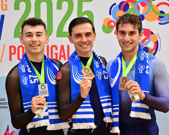 Rubén Quintero (a l'esquerra de la imatge) va ser plata en la Copa d'Europa de patinatge artístic en la modalitat de lliure. FOTO: Cedida