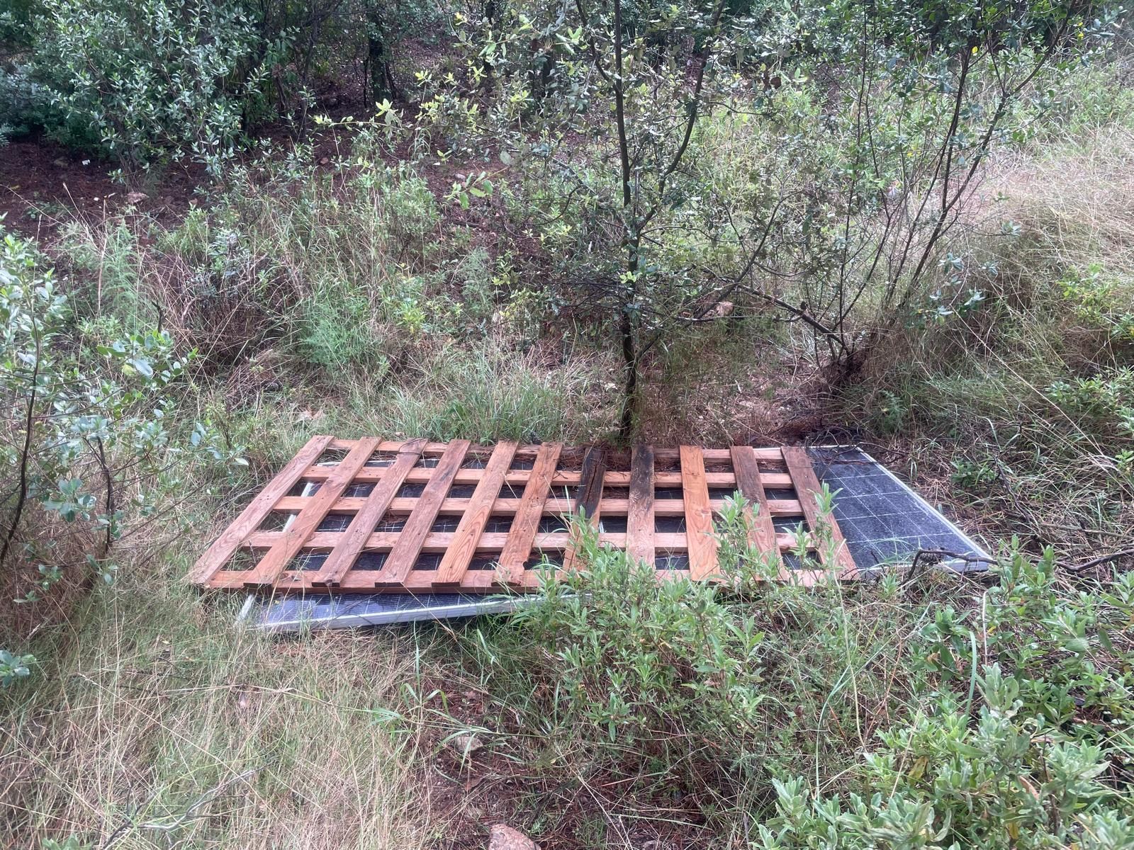 Una placa solar de grans dimensions abocada al bosc. FOTO: Lluna Fabregat