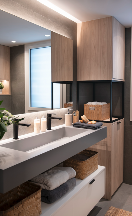 Un segon bany amb tons més foscos FOTO: BySincro