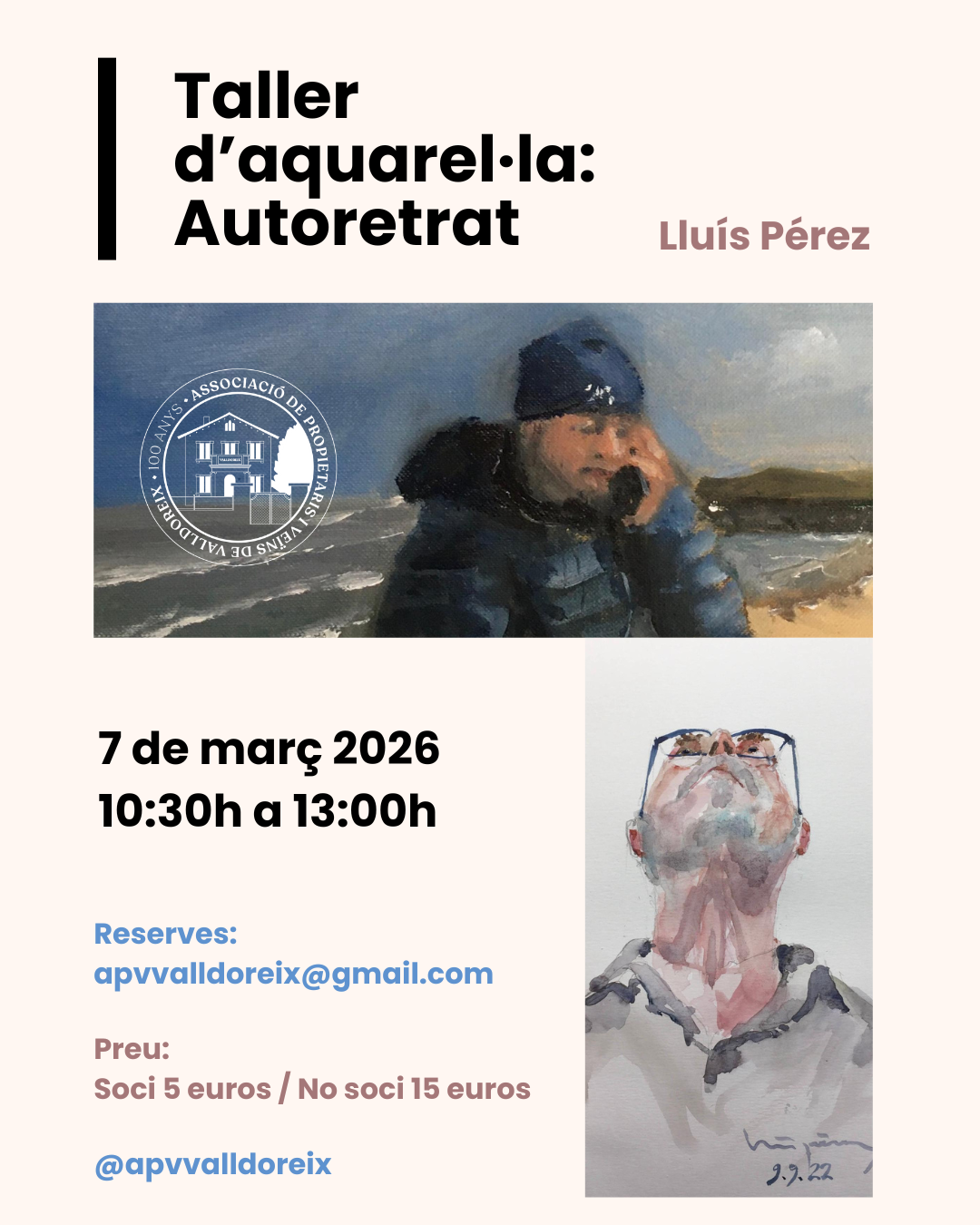 Taller d’aquarel·la Autoretrat  Associació de Propietaris i Veïns de Valldoreix FOTO: Cedida