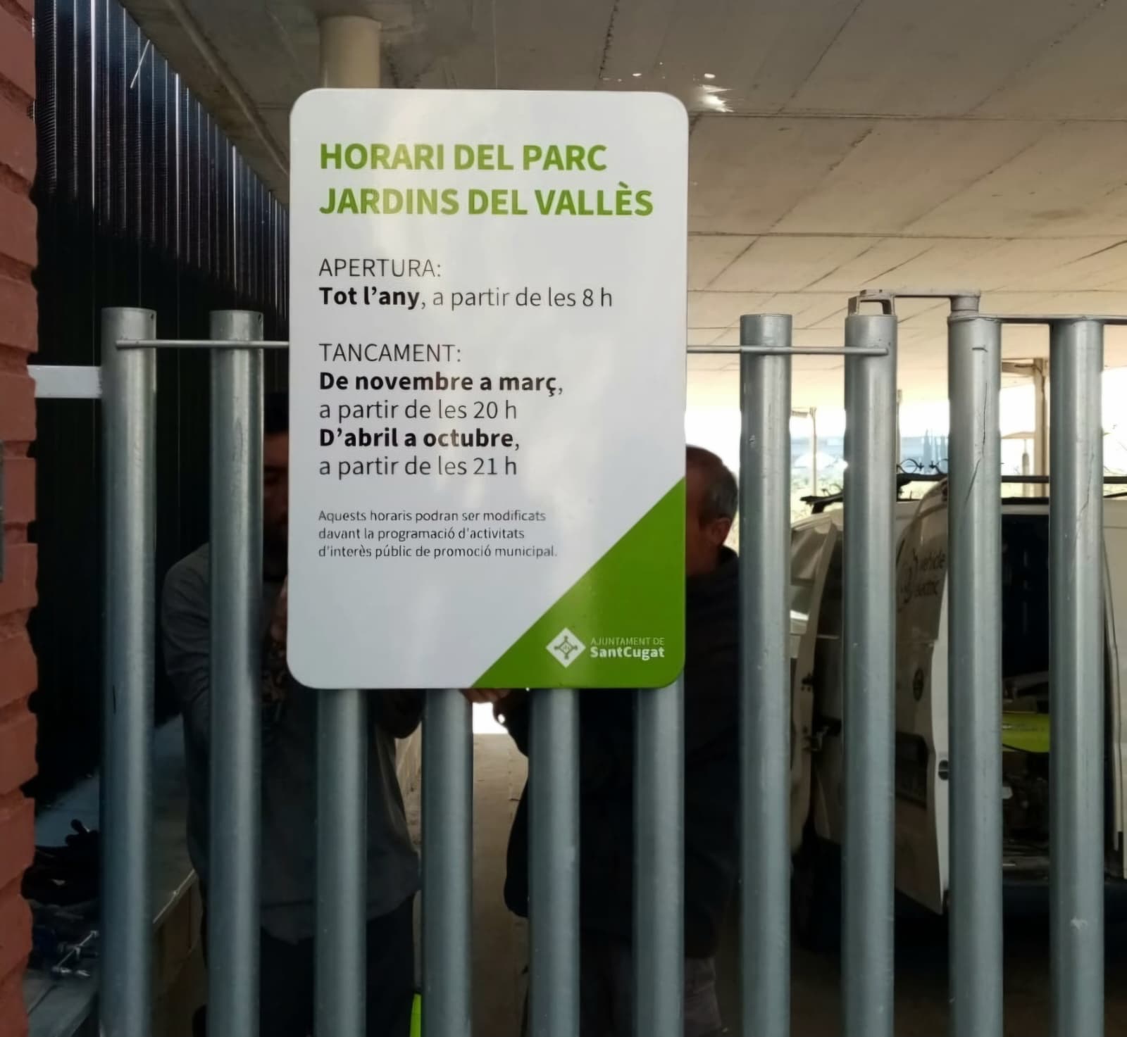 Horaris de tancament dels Jardins del Vallès. FOTO: Ajuntament