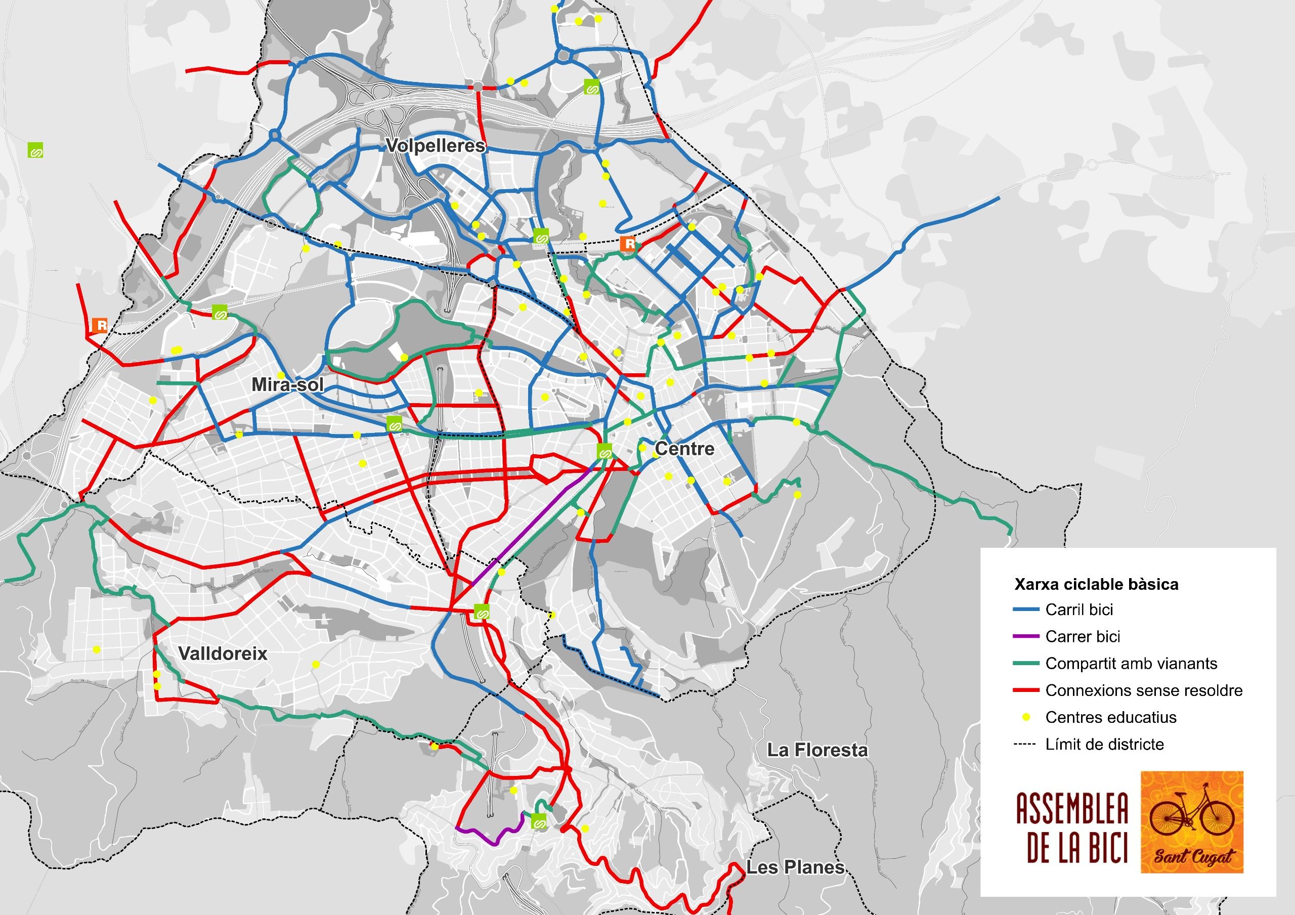 Mapa de la xarxa ciclable de l'Assemblea de la Bici