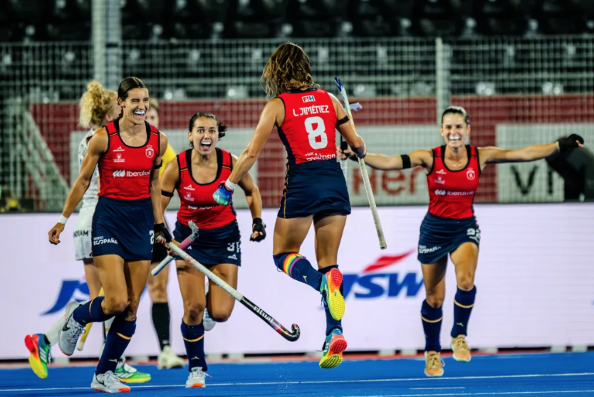 Celebració del gol de l'empat contra Bèlgica FOTO: Federació Espanyola d'Hoquei