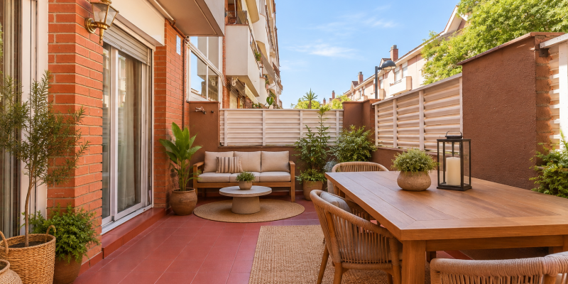 Terrassa de la planta baixa dúplex amb jardí privat a Rubí disponible a Amat Immobiliaris. FOTO: Cedida