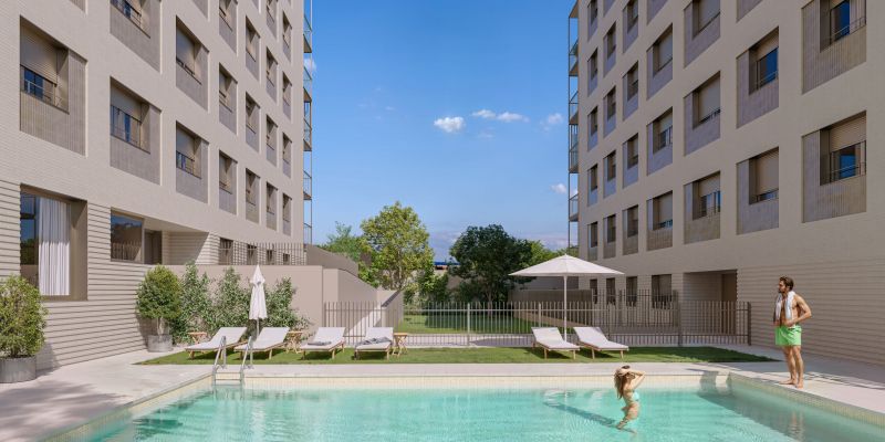 Renderització de la piscina de la promoció Xaloc del Parc de l'Alba. FOTO: Cedida